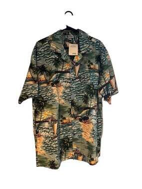 Aloha Republic Men's XL Hawaiian Shirt Tropical Island Sailboat Print NWT
